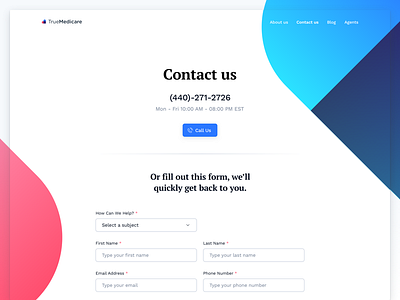 Medical Insurance Contact Page blue contacts desktop form heart pink pt serif significa ui ux