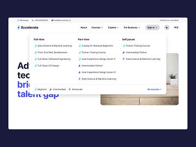 Education courses menu branding classes clean course dropdown flat icon interface learning menu ui ux web website