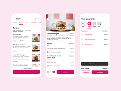 Food delivery group order app burger cheems clean delivery flat food group interface order takeaway ui ux