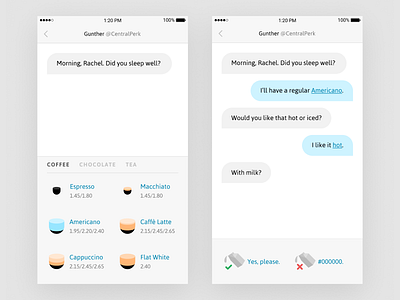 Barista app ☕ ai app barista chatbot coffee concept figma friends messaging messenger ui westworld