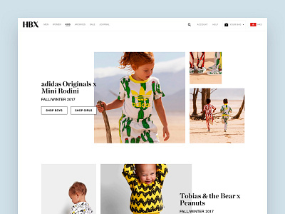 HBX Kids apparel clean clothing design ecommerce fashion flat grid interface kids landing page minimal shop shopping store template ui ux web website