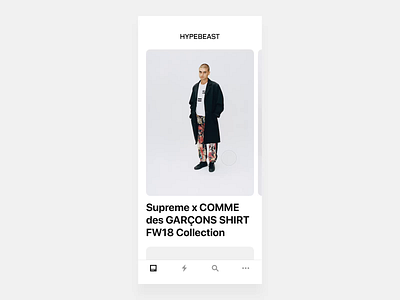 HYPEBEAST article and comments transition animation app article carousel clean comments design fashion feed flat gif interface minimal mobile motion news post transition ui ux