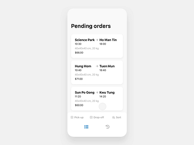 Courier order filters and sorting animation app card clean concept courier delivery design driver filter flat interaction interface logistics minimal mobile motion transportation ui ux