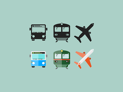 Transport icons bus flat icon plane ticket train transport vehicle