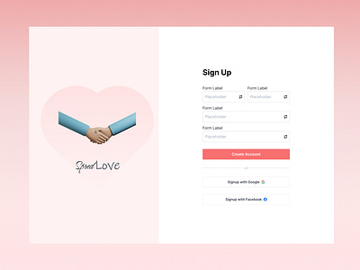 Sign up Page for a hypothetical brand 'Spreadlove'