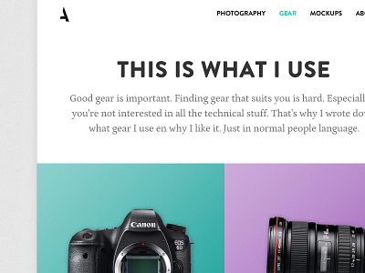 Gear review page brandon canon gear grotesque petrona photography portfolio responsive reviews thumbnails website