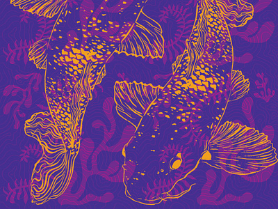 Koi Pattern design illustration koi fish pattern photoshop reflection seaweed ying yang
