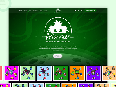 Monster Molecules - NFT Landing Page Design animation design figma illustration prototype top ux ui designer ui designer vector