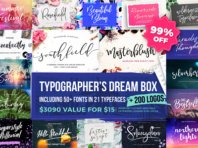 Typographer's Dream Box + 200 Logos (99% OFF) bundle font fonts handlettered handlettering handmade logo logos template typeface typography