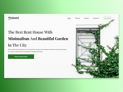 Minigard - Rent House Landing Page beautiful design garden green house minimalism tree ui ux web webdesign