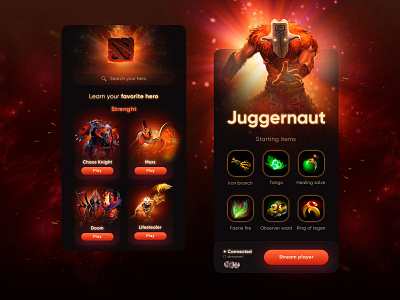 Dota2 App design illustration logo mobile app mobile ui ui design uidesign ux design uxdesign uxui