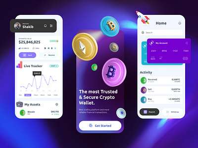 Crypto wallet app 3d animation branding design graphic design illustration logo mobile app mobile ui motion graphics ui ui design uidesign ux design uxdesign uxui