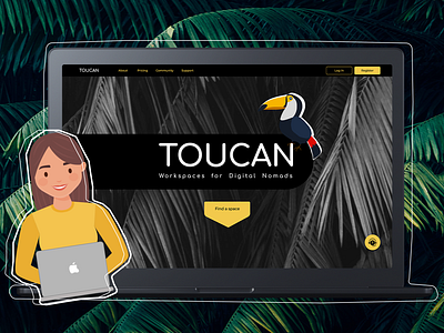 #DailyUI Landing page | Workspace Digital Nomads dailyui 003 desktop digitalnomad figma greyscale illustration landingpage photoshop toucan ui workspace