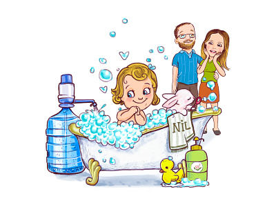 Fun Bath of The Nil 2d design bathtub bubble characterdesign cute cute animal cute family family father illustration karikatür mother rabbit shampoo story story design take a bath water