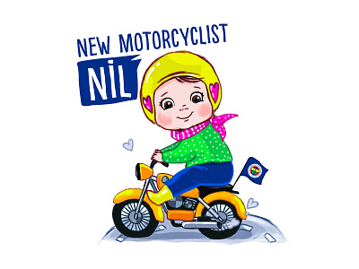 The New Motorcyclist 2d design character characterdesign engine girl girl child helmet illustration karikatür motorcyclist product design story