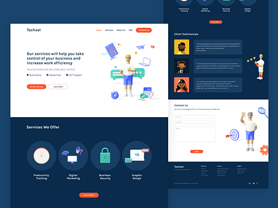 Techxel | Landing Page 3d illustration minimal uiux web design website website design