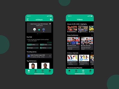 Cricbuzz App Redesign - Dark Mode app design cricket inspiration mobile app mobile design mobile trends mobile ui mobile uiux