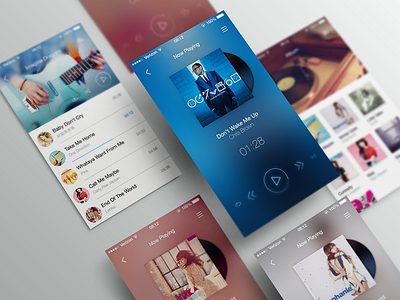 Music Player album app blur firstshot flat interaction mobile mockup music player ui