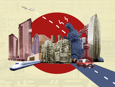 Tokyo city godzilla japan modern photo collage photos photoshop print tokyo