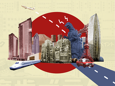 Tokyo city godzilla japan modern photo collage photos photoshop print tokyo