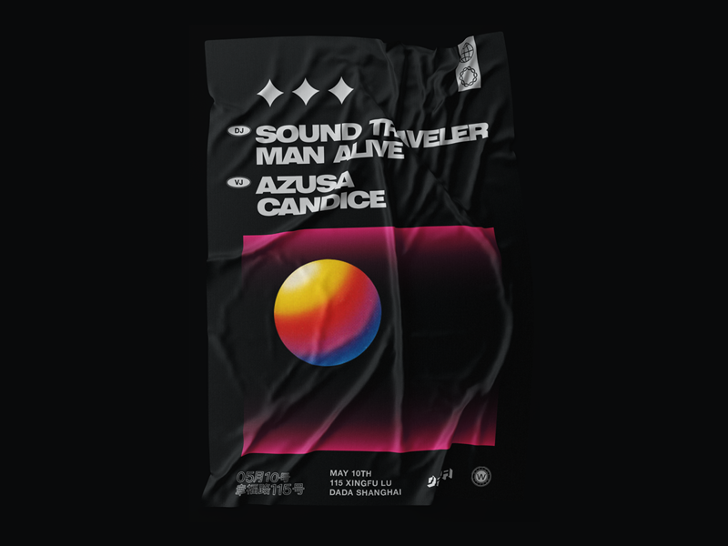 Sound Traveler & Man Alive music electronic 90s clean retro minimal 3d black graphic design poster club