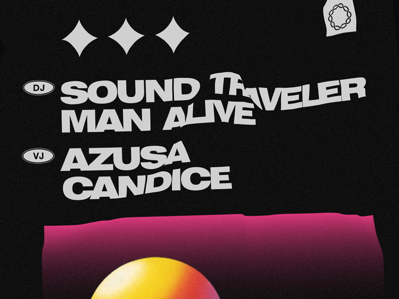 Sound Traveler & Man Alive club poster graphic design black 3d minimal retro clean 90s electronic music
