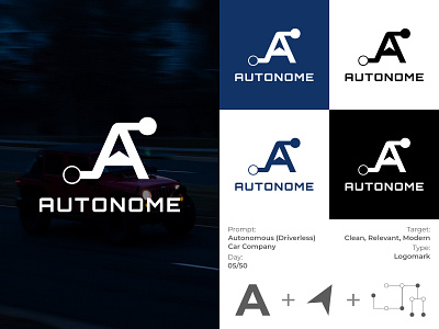 Autonome: Driverless Car Company clean logo dailylogochallenge flat logo logomark minimal minimalism minimalist