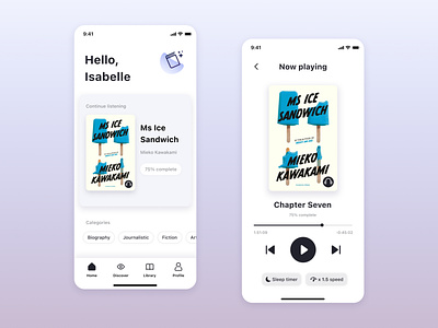 Audiobook Mobile App - Home screen and Audio Player
