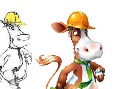 BusinessCow animal businesman business character cow hard hat mascot