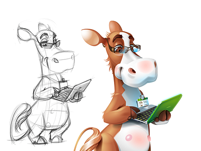Administrator administrator animal business character cow glasses mascot notebook