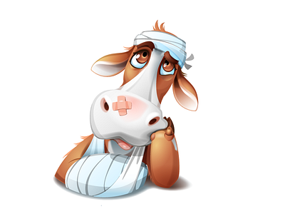 Sad Cow in bandage animal bandage character cow mascot sad sketch