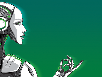 White on green android bot character cyborg future human illustration people robot robotics vector vector art