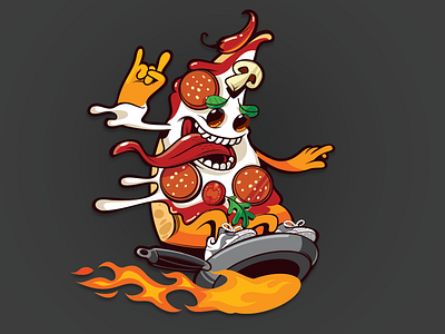 Pizza Spirit Animal character character fire frying pan illustration mascot orange pizza pizza character red vector vectorart