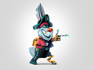 Cyborg pirate animal character cyborg illustration mascot pirate rabbit rabbit noway vector vector art