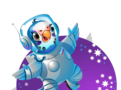 Budgie-girl in the space (fragment) bird budgerigar budgie character illustration mascot spaceman