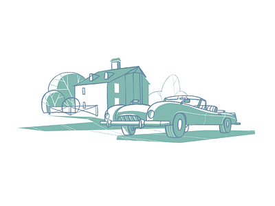 Green car car house illustration shadow