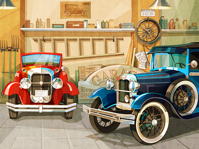Classic cars car car club classic car garage illustration old car vector vector art vector illustration