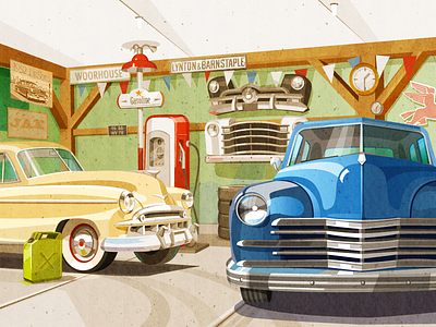 50's years canister car garage old car vector vector art vector illustration