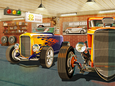 Hot Rod ca car garage hot rod illustration old cars vector vector illustration