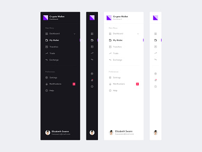 Sidebar of the Crypto Wallet Dashboard bitcoin crypto cryptocurrency dashboard ethereum menu nav navigation purple sidebar ui ux wallet web web design website