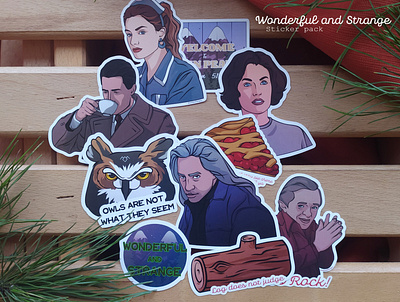 'Wonderful and Strange' sticker pack Twin Peaks inspired artwork dale cooper david lynch design digital art digital illustration digitalart fan art fan artist fanart laura palmer movie art photoshop art photoshop artwork portrait art portrait illustration sticker design stickers twin peaks twin peaks art