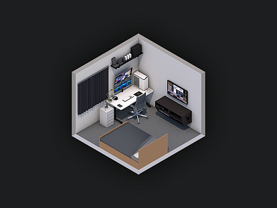 Randomfrankp's Room 3d 4d battlestation bedroom c4d cinema game gaming isometric low poly room