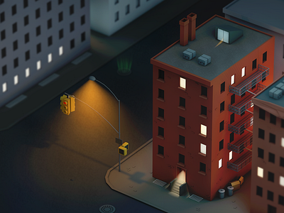 City Streets by Night 3d building c4d cinema 4d illustration isometric low poly miniature night nyc parallel