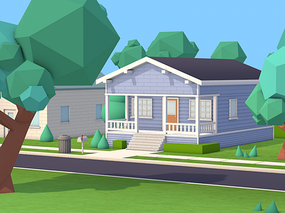 Joyful Neighborhood 3d c4d cartoon cinema 4d house low poly neighborhood neighbourhood render street town tree