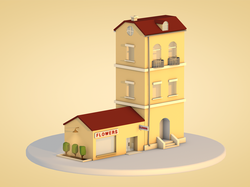 Low Poly Apartment & Shop shop 3d miniature youtube building house low poly c4d cinema 4d