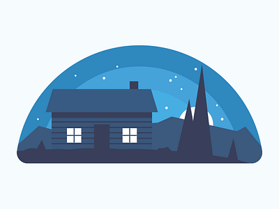 Canadian Cabin blue cabin canada flat house illustration landscape night sticker mule