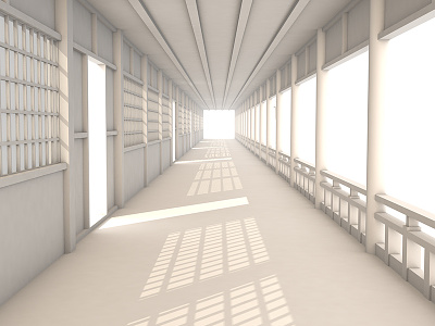 Japanese Corridor 3d asian c4d cinema 4d clay hallway infinite light model render white