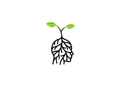 Logo Concept of a head with a plant brain dailylogochallenge design green head illustrator leaf logochallenge logodesign minimal plant silhouette skull