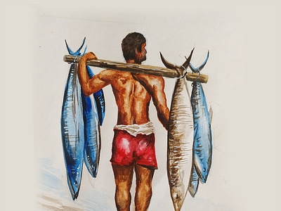 Fisher Man - Watercolor Painting fisherman watercolor art watercolor painting