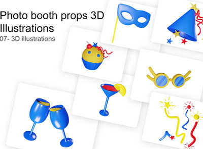 Photo booth props 3d illustrations 3d 3d designs 3d illustration 3d model 3d modeling blender design high quality lowpoly party 3d icon party 3d illustration party icons photo booth ui